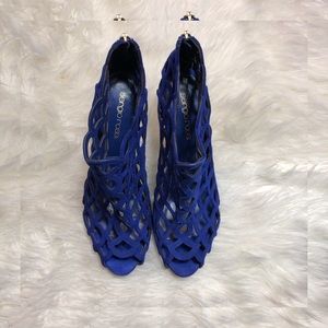 Sergio Rossi Blue Suede Caged Heel